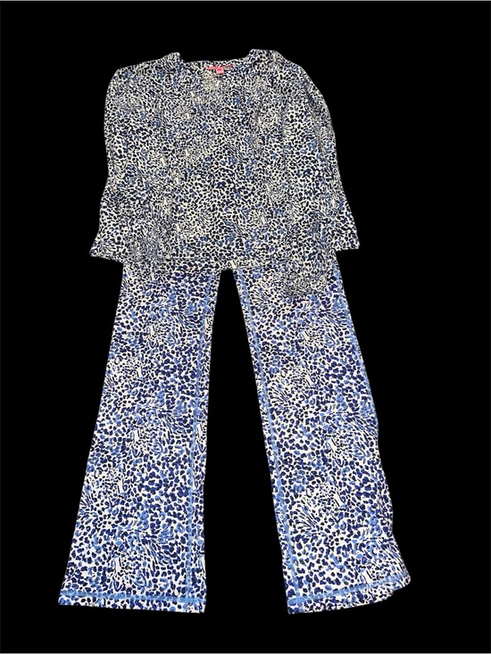 Lilly Pulitzer Pants - Lilly Pulitzer Blue and White Leopard-Print Wide-Leg Pant with Matching Top